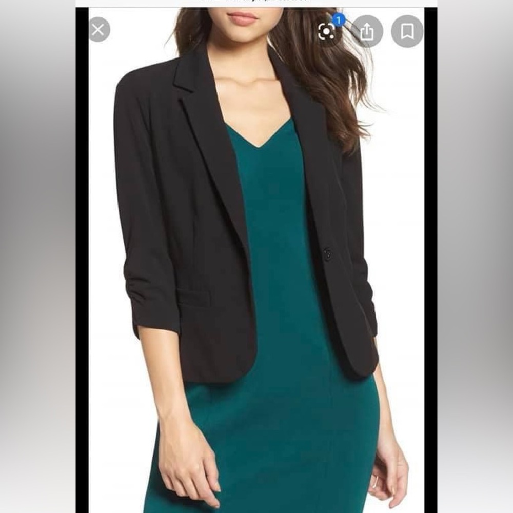 Eliza J XS 3/4 ruched sleeve black blazer
